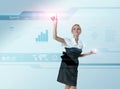 Attractive blonde touching the virtual interface Royalty Free Stock Photo