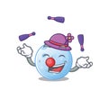 An attractive blue moon cartoon design style playing juggling