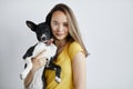 Attractive brown-haired girl adores pets