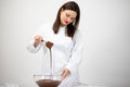 Attractive brunette chocolatier makes luxurious handmade Belgian chocolate