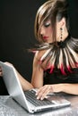 Attractive brunette fashion woman with laptop Royalty Free Stock Photo