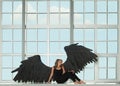 Attractive brunette model woman dark angel portrait