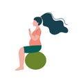Attractive Brunette Pregnant Woman Doing Fitness Exercise with Fitball, Happy Pregnancy, Maternal Health Care Vector