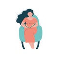 Attractive Brunette Pregnant Woman Sitting in Armchair and Reading Book, Happy Pregnancy, Maternal Health Care Vector