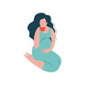 Attractive Brunette Pregnant Woman Sitting on Floor and Drinking Tea, Happy Pregnancy, Maternal Health Care Vector