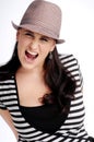 Attractive brunette woman with hat Royalty Free Stock Photo
