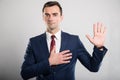 Attractive business man taking oath gesture Royalty Free Stock Photo