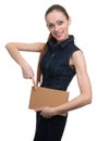Attractive business woman with cardboard box Royalty Free Stock Photo