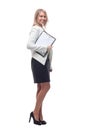 attractive business woman with clipboard looking at you . Royalty Free Stock Photo