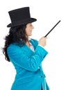 Attractive business woman with a magic wand and hat