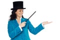Attractive business woman with a magic wand and hat