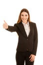 Attractive business woman showing thumb up as a gesture for success isolated over white background Royalty Free Stock Photo