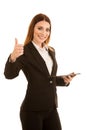 Attractive business woman showing thumb up as a gesture for success isolated over white background Royalty Free Stock Photo