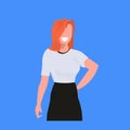 Attractive businesswoman holding handbag standing pose smiling redhead business woman office worker female cartoon Royalty Free Stock Photo