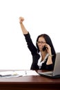 Attractive businesswoman on the phone winning Royalty Free Stock Photo