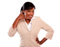 Attractive businesswoman saying call me Royalty Free Stock Photo