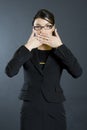 Attractive businesswoman speak no evil Royalty Free Stock Photo