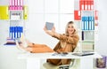 attractive businesswoman using digital tablet. smiling designer student. freelancer business woman with tablet computer Royalty Free Stock Photo