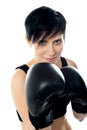 Attractive caucasian girl practicing boxing Royalty Free Stock Photo