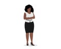 Attractive chubby black businesswoman standing and sad. Unhappy obese african american business woman overweight plus