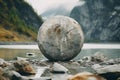 attractive circle shaped gray marble rocks on the beautiful lake