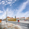 Attractive  cityscape of Herbstmarkt and Holy Cross Church bell and clock tower in Dresden Royalty Free Stock Photo