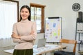 Attractive and confident Asian female boss stands with her arms crossed in front of the meeting room Royalty Free Stock Photo
