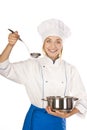 Attractive cook woman a over white background