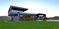 Attractive country house built in a futuristic style on a wonderful green meadow. Spacious terraces fit well with the aluminum