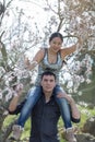 Attractive couple in blossoming park