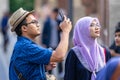 Attractive couple going out, romantic asian couple having fun. Cambridge, UK, August 1, 2019.