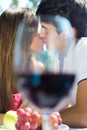 Attractive couple kissing on romantic picnic in co Royalty Free Stock Photo