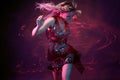 Attractive dancing blonde in the club, neon light, motion effects