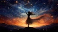 attractive dancing woman in the night, sky with stars Royalty Free Stock Photo