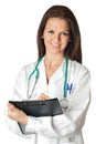 Attractive doctor woman doing report