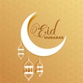 Attractive eid mubarak moon and lamps greeting design