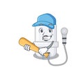 Attractive electric water heater caricature character playing baseball Royalty Free Stock Photo