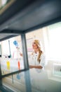 Attractive student of chemistry working in lab Royalty Free Stock Photo