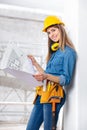 Attractive female builder or engineer on site Royalty Free Stock Photo