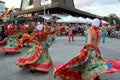 Spectacular Colombian dancers waving motley skirts street performance Royalty Free Stock Photo