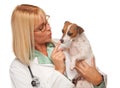 Attractive Female Doctor Veterinarian with Puppy