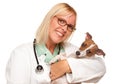 Attractive Female Doctor Veterinarian with Puppy