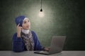 Attractive female muslim with laptop has idea Royalty Free Stock Photo