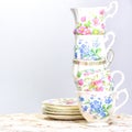 Attractive fine bone china tea cups on light background Royalty Free Stock Photo