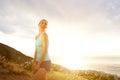 Attractive fit woman laughing outdoors Royalty Free Stock Photo