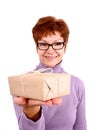 Happy mature woman with surprise, isoliert