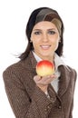 Attractive girl with apple in the hand (focus in the apple)