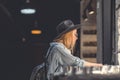 Attractive girl browsing vinyl records Royalty Free Stock Photo