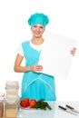 Attractive girl chef with a white plate. Isolated Royalty Free Stock Photo