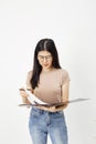 Attractive girl with document paper folder Royalty Free Stock Photo